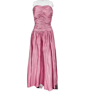 Vintage Strapless 80's Satin Maxi Prom Dress 7