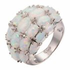 Fashion Oval Cut Opal Silver Rings Jewelry Women Wedding Ring Gifts Size 6-10