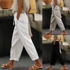 Summer Womens Ladies Cotton Linen Loose Casual Harem Pants Drawstring Trousers