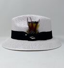 Whittier Viejo Lowrider Fedora Straw Hat Mens White With Yellow & Red Feather
