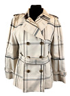 COACH short double breasted trench cream grey plaid women's large very good K3