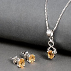 Lab Created Yellow Citrine 3Ct Oval Cut Women Jewelry Set 14K White Gold Plated
