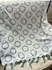 Vintage Green & White Chenille Bedspread REMNANT 33 1/2 X 35