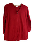 J Jill Pullover Sweater Womens Long Sleeve V-Neck Knit Red L  NWT COTTON BLEND