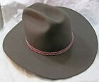 E87S 4 CHARITY: MEN'S BROWN STETSON COWBOY HAT SIZE 7 1/4 W RED/BLUE WOVEN BAND
