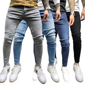 Fashion Men Jeans Skinny Pants Stretch Slim Fit Pants Solid Jeans Casual Pants