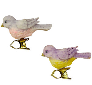 Vintage Easter Bird Spring Ornaments Clip On Lavender Yellow Pink Crafts Decor