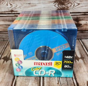 MAXELL Color CD-R Music 80 Min 700MB 30 Pack Slimline Jewel Cases SEALED NEW