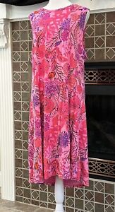 fresh produce dress xl Sleeveless A Line Midi Rayon Knit Pink Floral