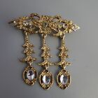 Vintage 1980s Gold Tone Jeweled Elegant Hair Women's Jewelry Dangle Brooch Pin