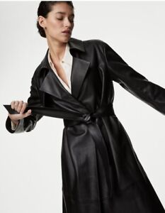 M&S Autograph Real Leather Belted Longline Trench Coat Size 12 BNWT. ÜBER RARE..