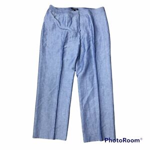 Lafayette 148 Size 16 Pants Linen Blend Chambray Blue Trouser Straight Career