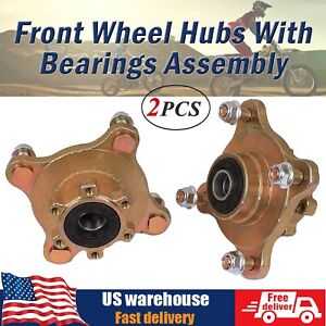 2PCS/Set Front Wheel Hubs With Bearings Assembly 4 Lugs For ATV Quad Go Kart NEW