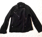 Blank NYC Moto Jacket Black 100% Tencel Full Zip Roll Tab Sleeve Medium Women