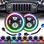 Pair RGB 7 Inch Halo LED Headlights DRL Lights Combo For Jeep Wrangler JK TJ LJ (For: More than one vehicle)