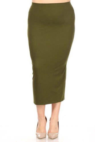 Solid Midi Skirt - Pencil Silhouette with High Waist and Back Slit