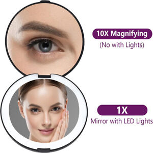 10X Magnifying Makeup Compact Mirror Cosmetic Fold Portable 12 LED Lights US