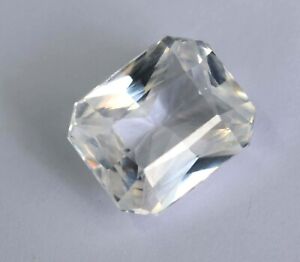 Natural white Sapphire 10.35 Ct Emerald in shape Certified Loose Gemstone.