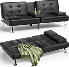 Faux Leather Upholstered Modern Convertible Folding Futon Sofa Bed with Removabl