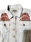 Overland Ivory Denim Embroidered Jacket With lining Womens M