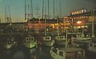 San Francisco CA-California Fisherman's Wharf at Night Vintage Postcard
