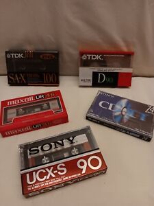 LOT OF 5 BLANK SEALED CASSETTES * TDK * SONY * MAXELL * 46 , 74, 90,100 MINUTES