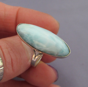 VINTAGE OLD PAWN STERLING SOLITAIRE OVAL LONG LARIMAR RING SIZE 10