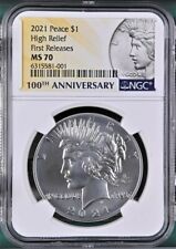 2021 PEACE HIGH RELIEF SILVER DOLLAR, NGC MS 70 FIRST RELEASE, IN HAND