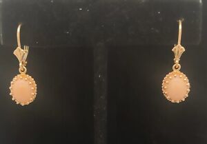 Vintage Solid 14K gold & Angel Skin Coral Dangle Drop Earrings NR!