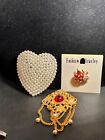 lot of 90s brooches heart of pearls, lady bug, ornate medal 4318jb