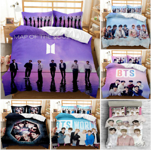 BTS Bangtan Boys Duvet Cover Pillowcase Set Twin Queen Bed Bedding Quilt Cover