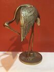 1940s- 60s Brass Crane Egret Heron Stork Bird Statue Figurine Metal -Table Decor