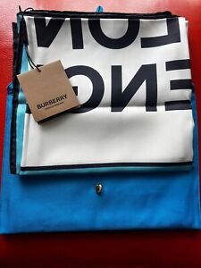 Brand New Burberry London Silk Scarf Blue and White with pouch and tags