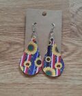 Sunflowers Print Light Weight Faux Leather Dangle Earrings