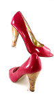 Delicious Pumps 8M Open Toe Faux Patent Hot Pink Cork Heels Women Shoes EU 38.5