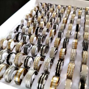 Bulk 100pcs Wholesale Mix lot of Gold Silver Black Enamel Stainless Steel Rings