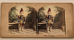 Harlequin Color Tinted Stereoview Photo Jester Clown