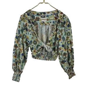 Anthropologie Cotton Long Sleeve Floral Twist Crop Top Size XS