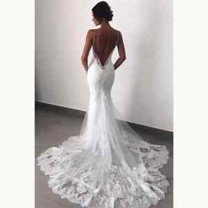 Mermaid Lace Open Back Bridal Wedding Gowns Spaghetti Straps Wedding Dresses