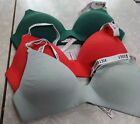 Victoria's Secret Lot Of 3 36B T-Shirt Lightly Lined Wireless Bras Coral Green
