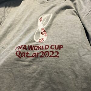 2 FiFA World CUP 2022 Qatar Football Soccer Long Sleeve Gray T-Shirt Men’s L