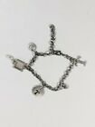Silver Tone Initial Letter T Picture Frame Rhinestone Charm Bracelet 8 inches