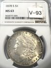 1878-S Morgan Silver $1 Dollar Vam 93 NGC MS 63