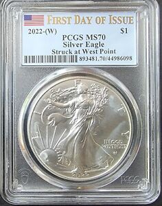 New Listing2022 (W) $1 American Silver Eagle PCGS MS70 FDOI Flag Label