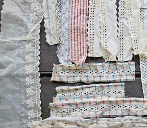 Antique Lace Trim Lot Eyelet Valenciennes Embroidered Pieces Fabric VTG Edging