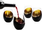 Black & Gold Stemless Wine Glasses, Elegant Anniversary Wine Glasses, Set of 4