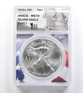 MS70 2021-(W) American Silver Eagle - Type 1 - Key Date - Graded ANACS *669