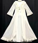 VTG 60s EVETTE Nightgown & Sheer Chiffon Peignoir Robe Set Bridal Ruffles Lace