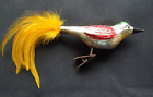VINTAGE MULTI COLORED CLIP ON GLASS BIRD CHRISTMAS ORNAMENT with FEATHER TAIL