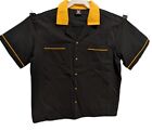 Hilton Bowling Retro Shirt Black Yellow w/ Satellite Bowl Graphics • Sz S, 2XL